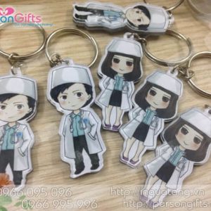 In móc khóa mica chibi bác sĩ nam nữ đại học y hà nội