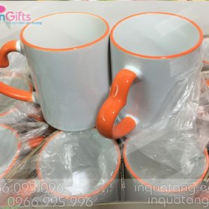Phôi cốc sứ in chuyển nhiệt màu cam quai tim
